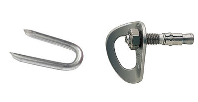 Staple or bolt with hanger - used in Sport Climbing